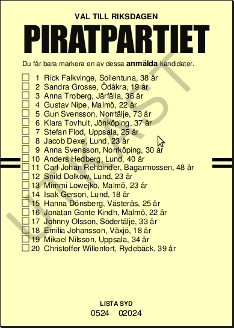 Lista Syd (Skåne, Blekinge, Jönköping, Kronoberg, Kalmar). Lista Syd (Skåne, Blekinge, Jönköping, Kronoberg, Kalmar).
